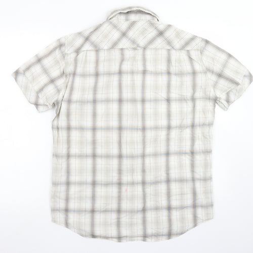 Quechua Mens Ivory Plaid Cotton  Button-Up Size M Collared Button