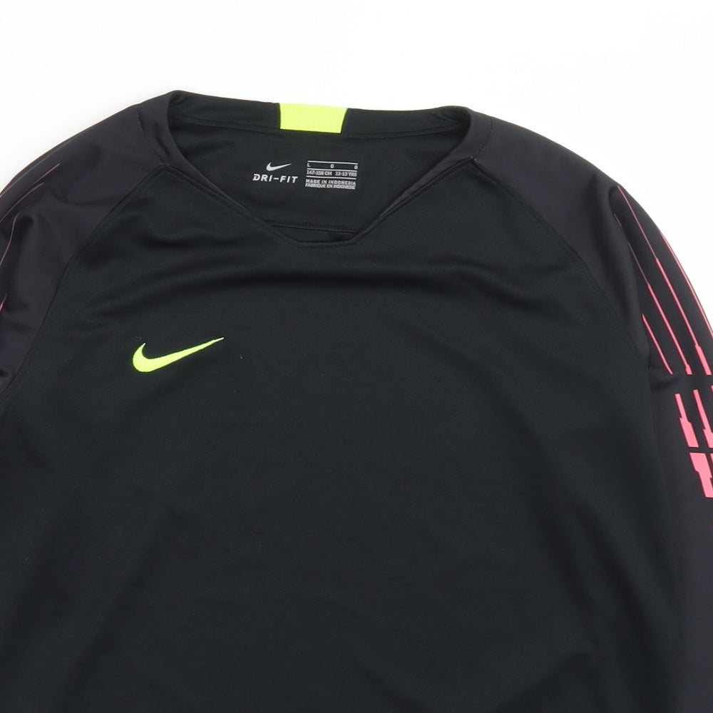 Nike Girls Black  Polyester Basic T-Shirt Size 12-13 Years Crew Neck