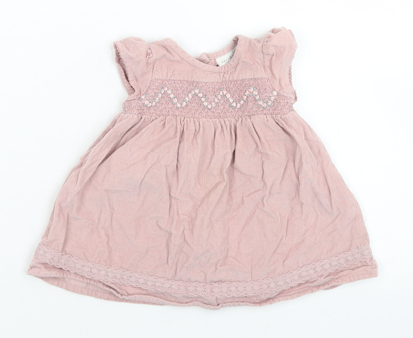 NEXT Girls Pink  Cotton Skater Dress  Size 0-3 Months  Crew Neck Button