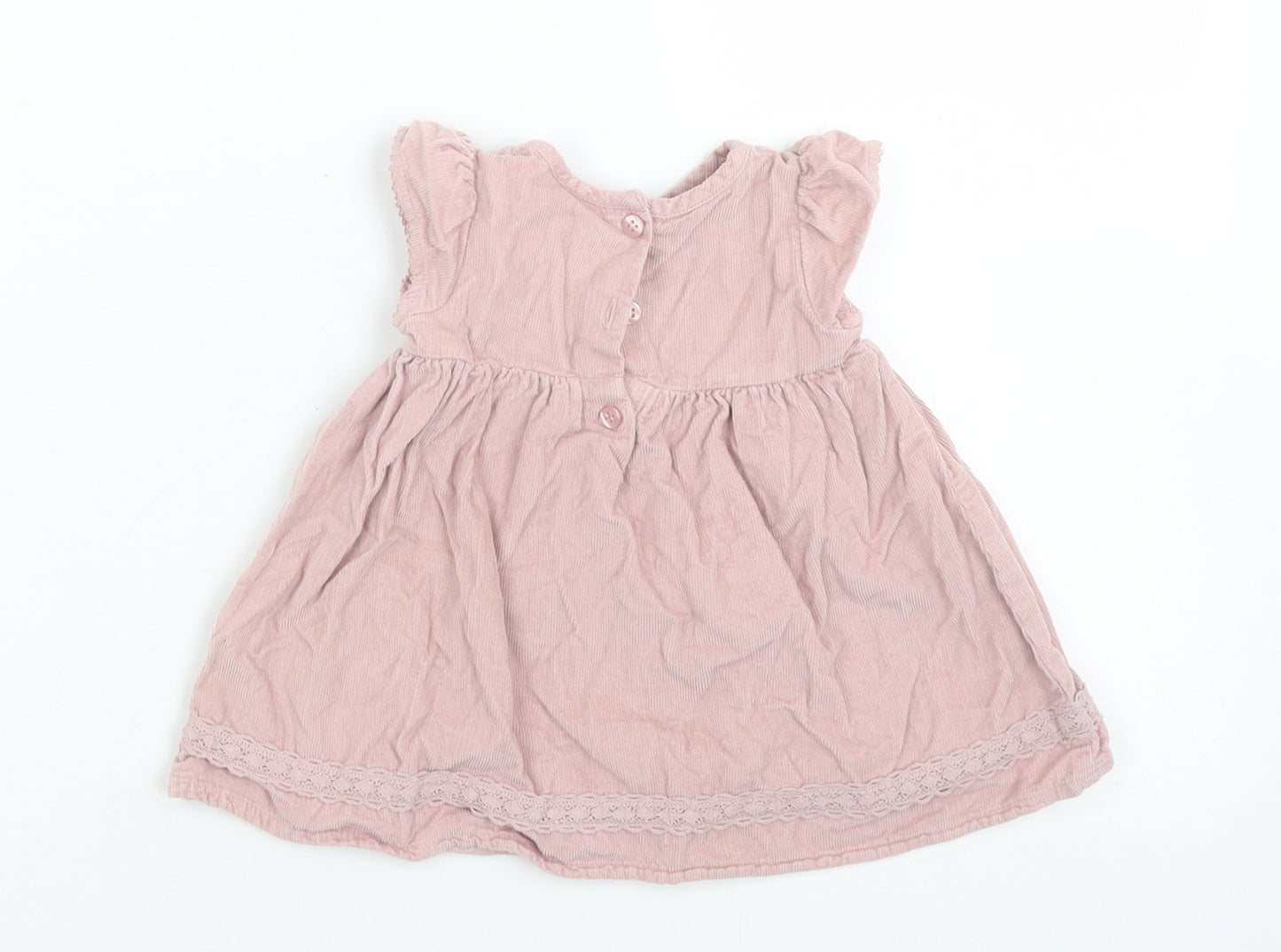 NEXT Girls Pink  Cotton Skater Dress  Size 0-3 Months  Crew Neck Button