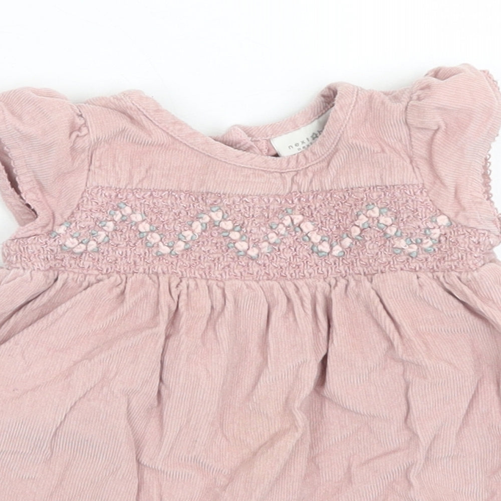 NEXT Girls Pink  Cotton Skater Dress  Size 0-3 Months  Crew Neck Button