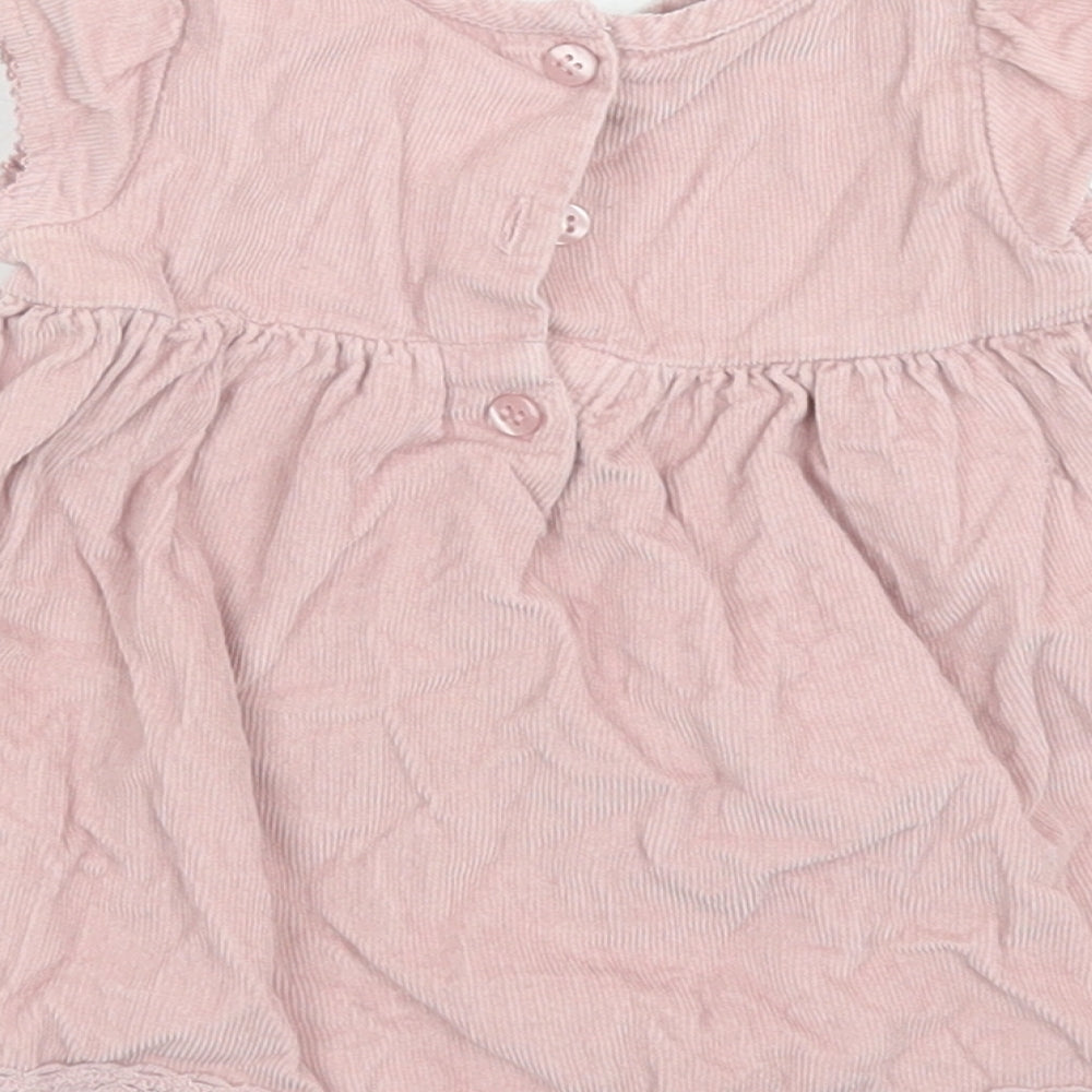 NEXT Girls Pink  Cotton Skater Dress  Size 0-3 Months  Crew Neck Button