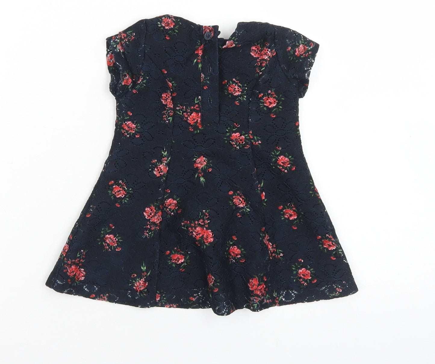 Primark Girls Blue Floral Polyester Fit & Flare  Size 3-6 Months  Crew Neck Button