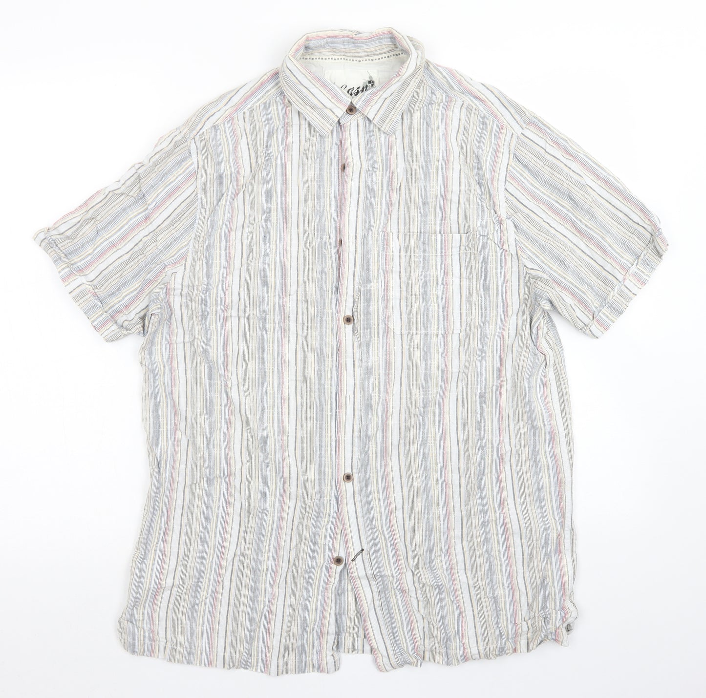 Easy Mens Blue Striped Cotton  Button-Up Size M Collared Button