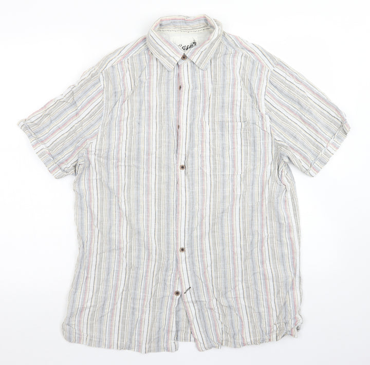 Easy Mens Blue Striped Cotton  Button-Up Size M Collared Button