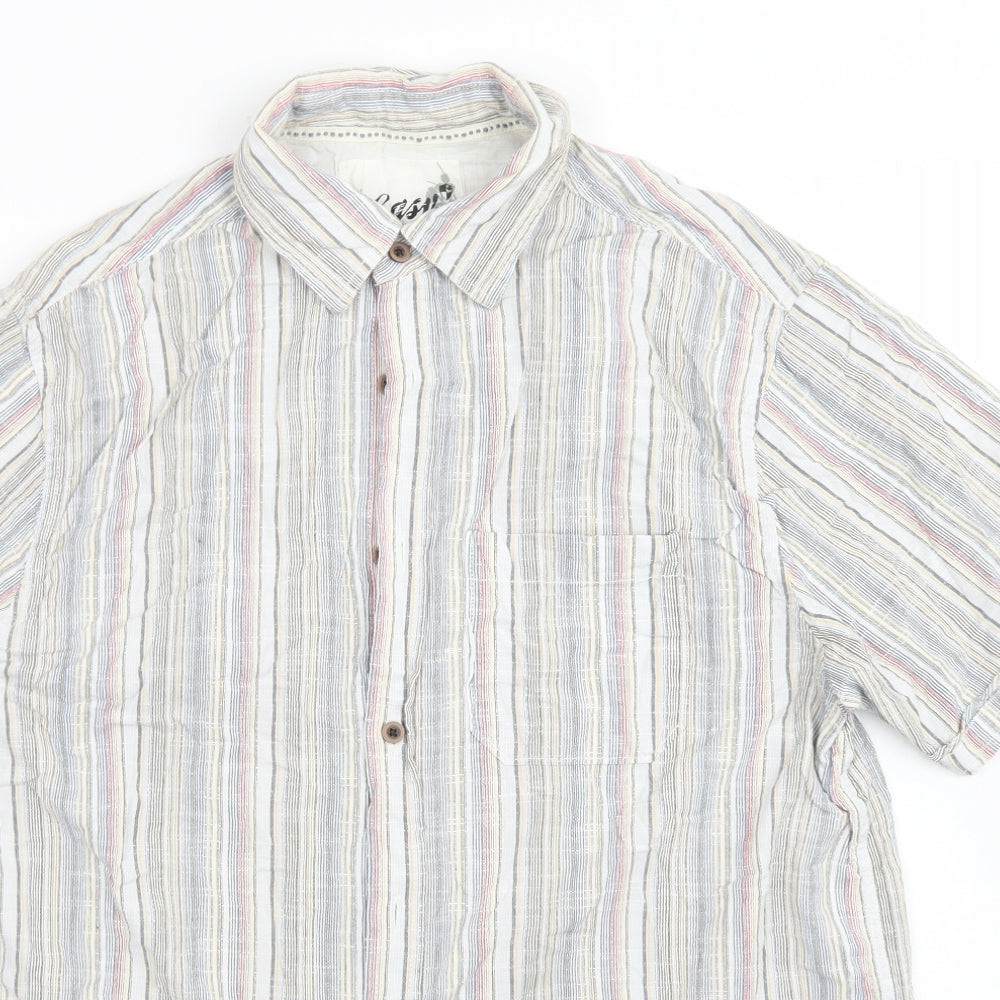 Easy Mens Blue Striped Cotton  Button-Up Size M Collared Button