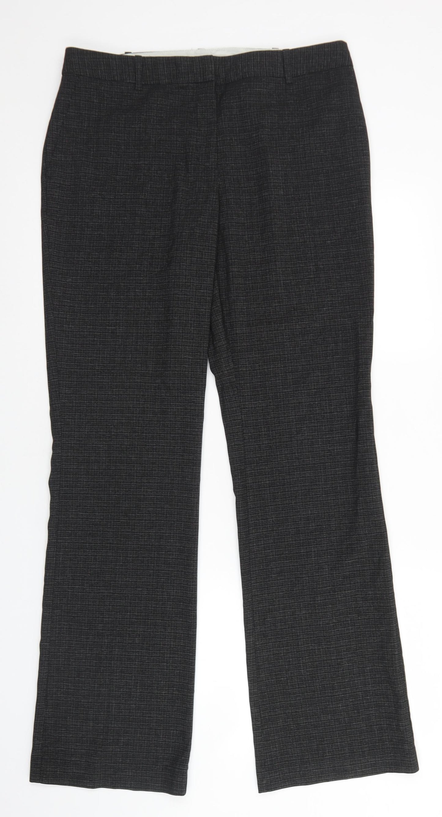 NEXT Womens Black Check Polyester Dress Pants Trousers Size 12 L30 in Regular Hook & Eye