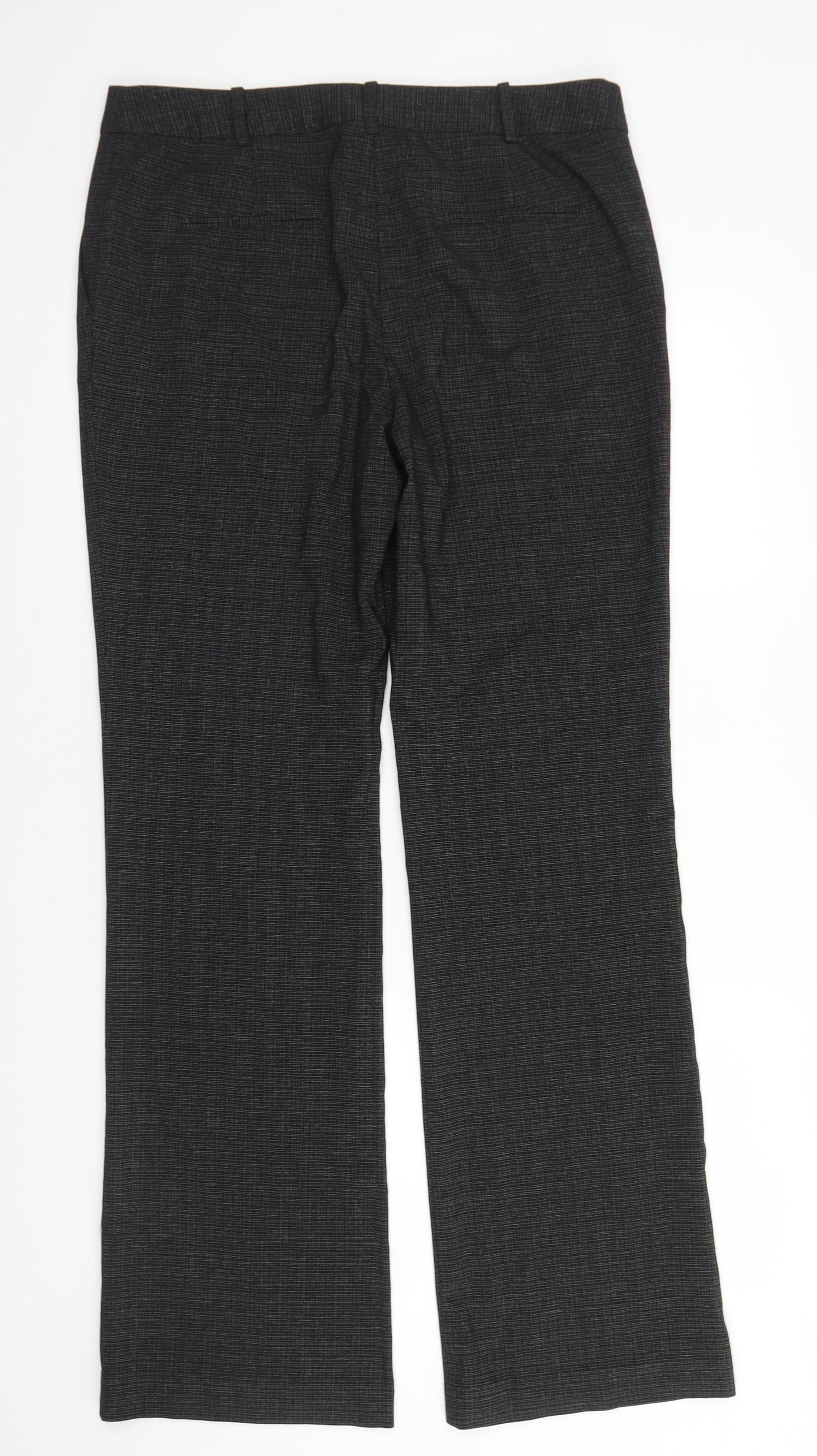 NEXT Womens Black Check Polyester Dress Pants Trousers Size 12 L30 in Regular Hook & Eye