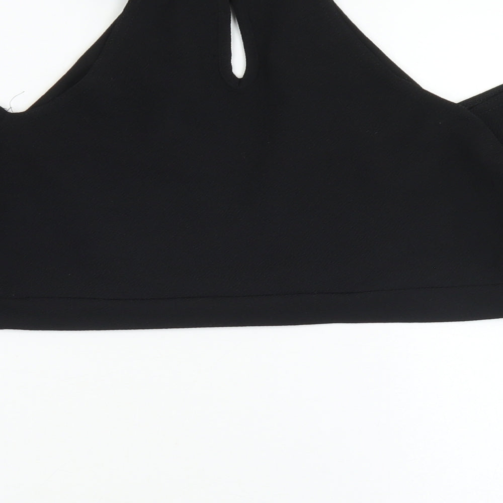 Boohoo Womens Black  Polyester Cropped Blouse Size 14 Crew Neck - Flare Sleeve