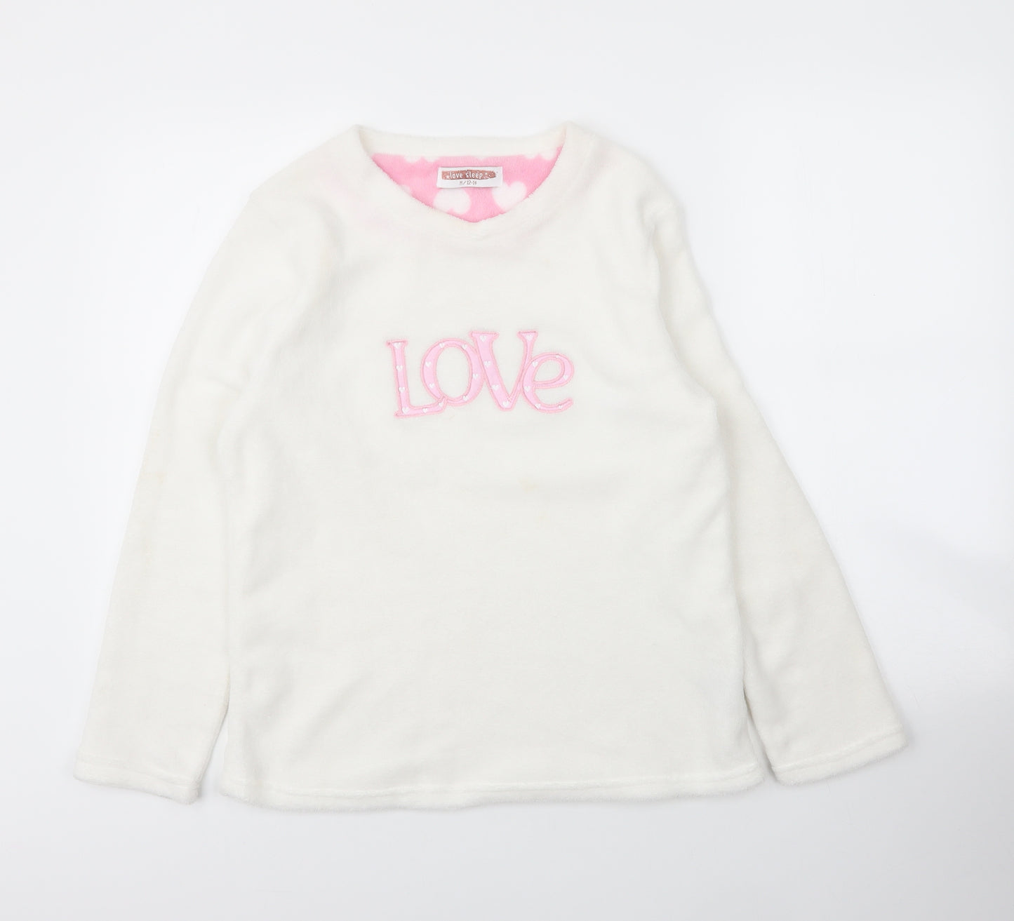Love Sleep Womens White Round Neck  Polyester Pullover Jumper Size 12   - PJ top