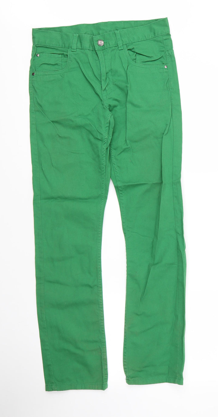 C&A Womens Green Cotton Chino Trousers Size 30 in L29 in Regular Zip
