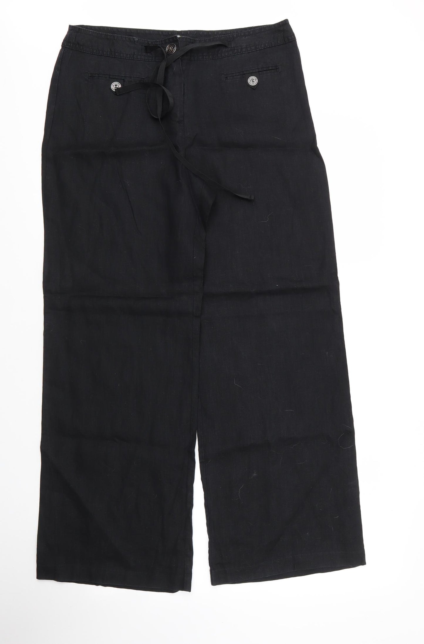 M&S Womens Black  Linen Trousers  Size M L28 in Regular Zip
