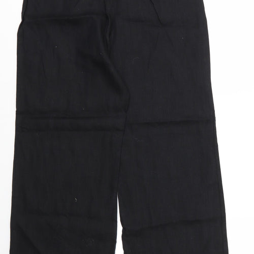 M&S Womens Black  Linen Trousers  Size M L28 in Regular Zip