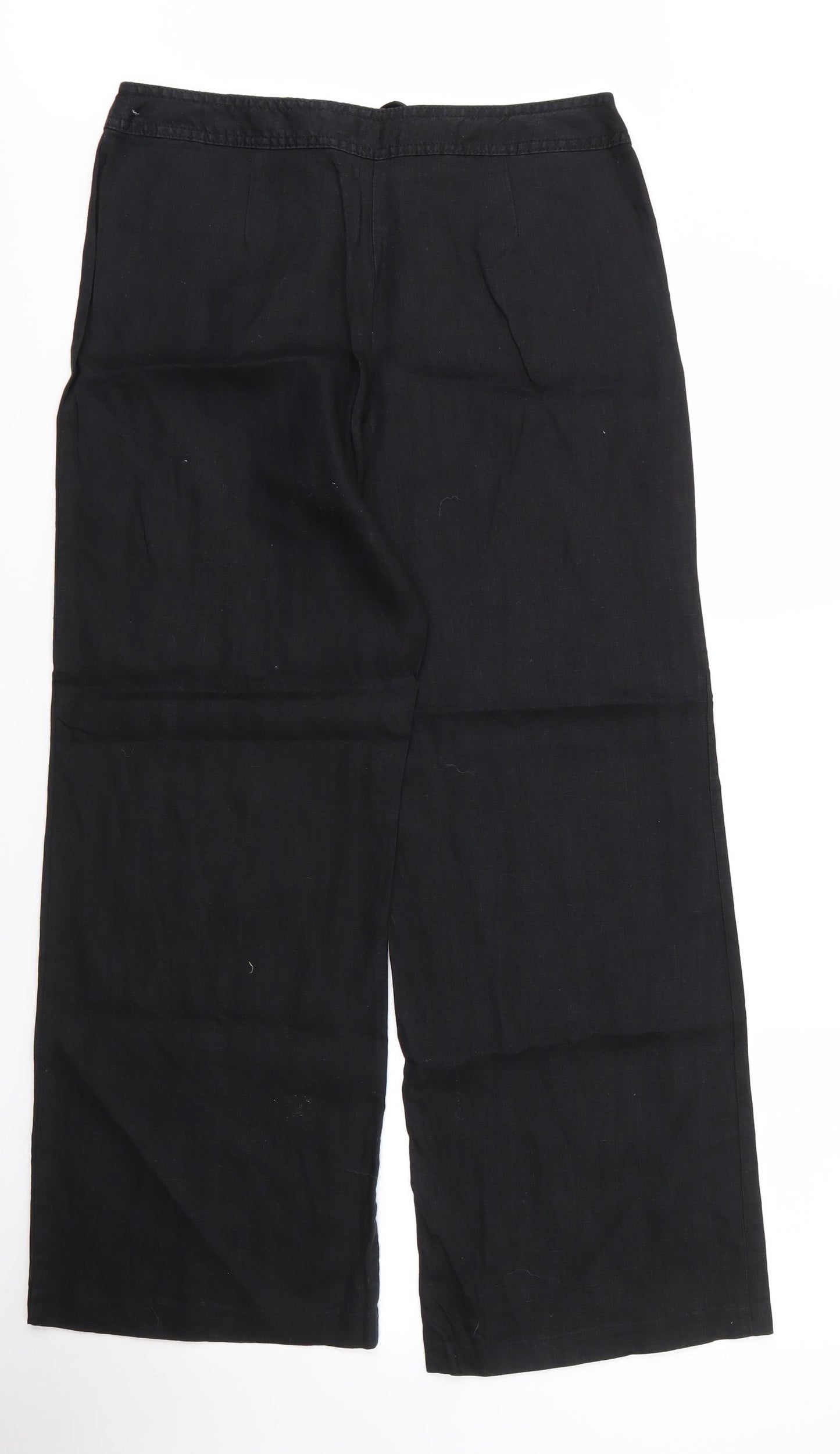 M&S Womens Black  Linen Trousers  Size M L28 in Regular Zip