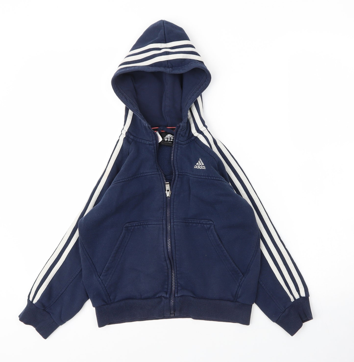adidas Boys Blue  Cotton Full Zip Hoodie Size 7 Years  Zip