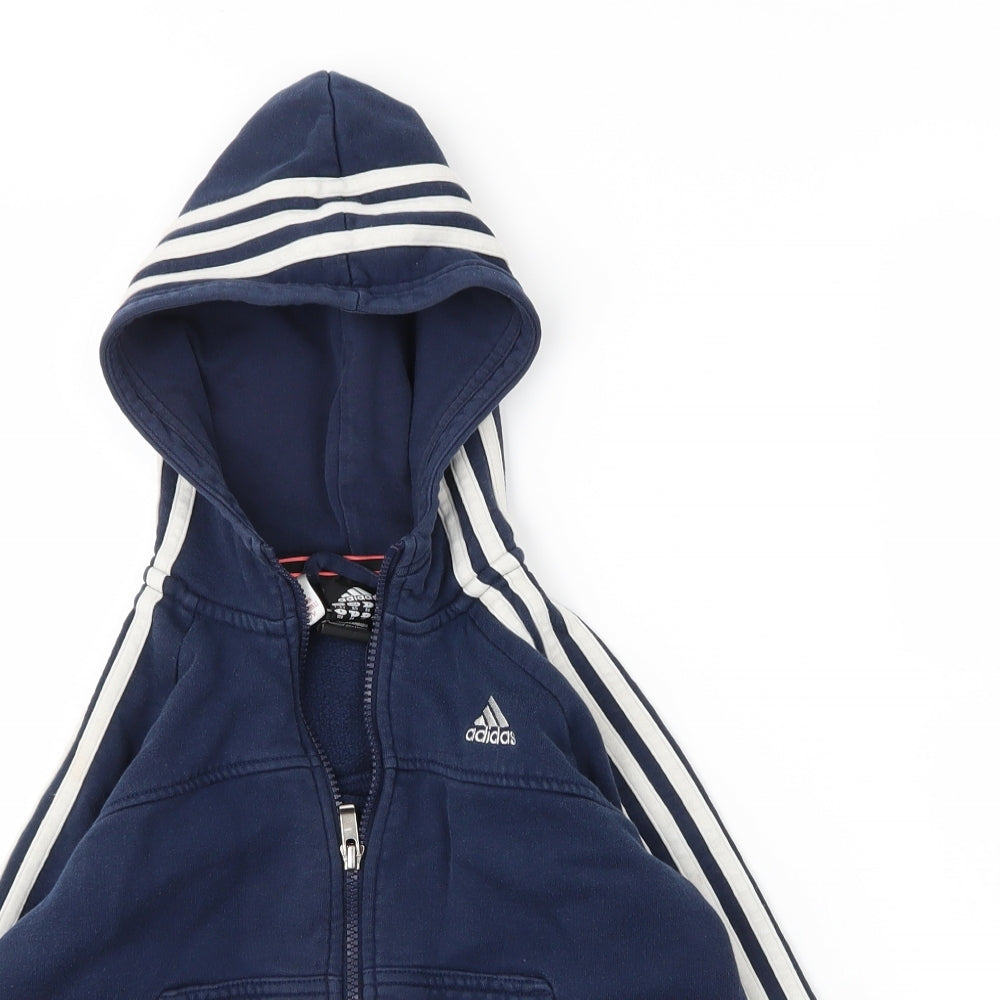 adidas Boys Blue  Cotton Full Zip Hoodie Size 7 Years  Zip