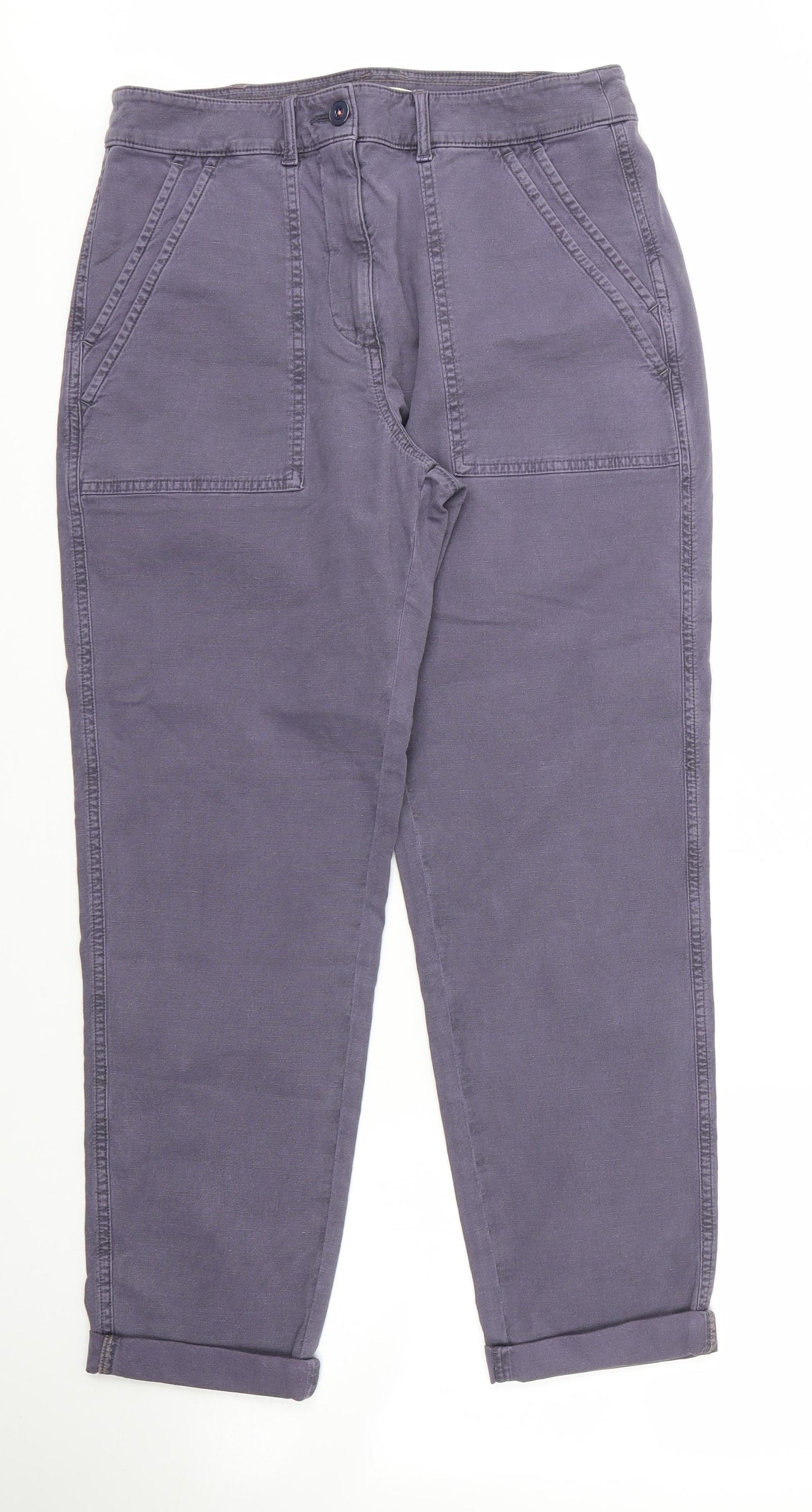 White Stuff Womens Blue  Cotton Chino Trousers Size 12 L26 in Regular Zip