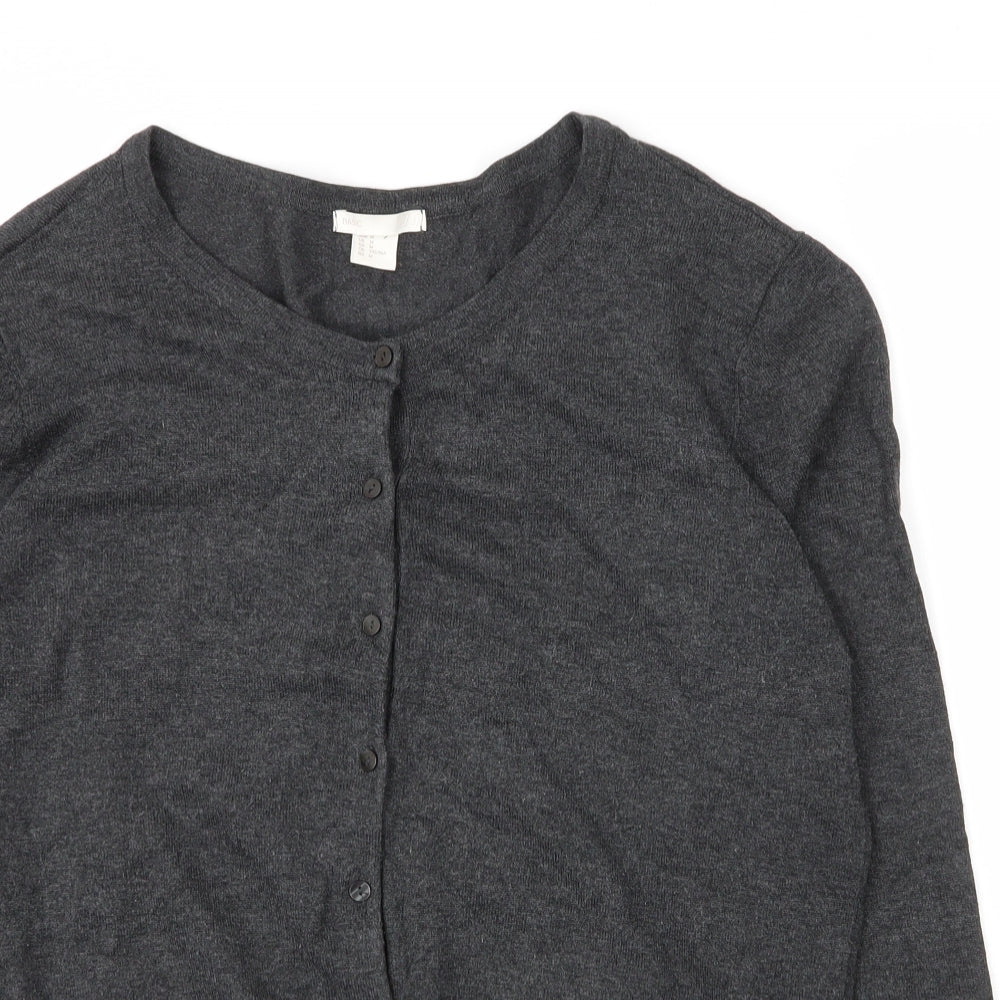 H&M Womens Grey Round Neck  Viscose Cardigan Jumper Size M