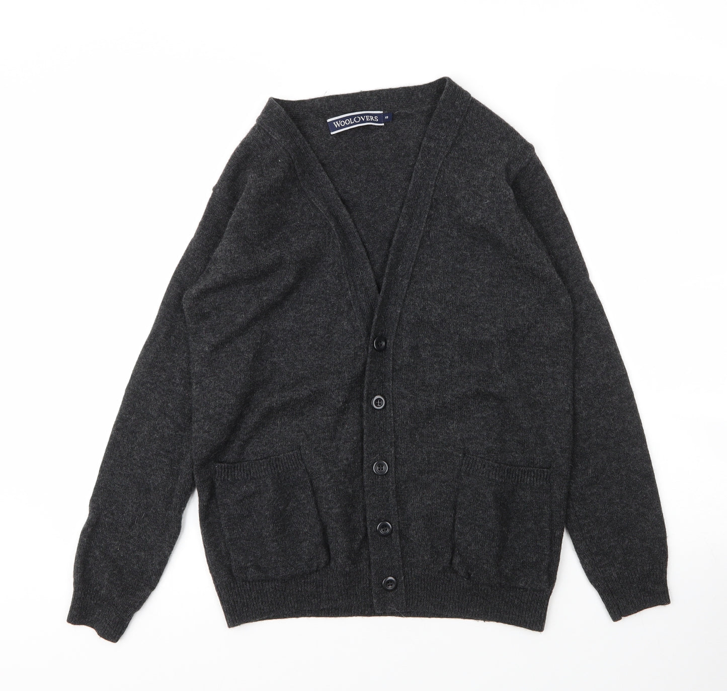 Woolovers Mens Grey V-Neck  Wool Full Zip Jumper Size XS
