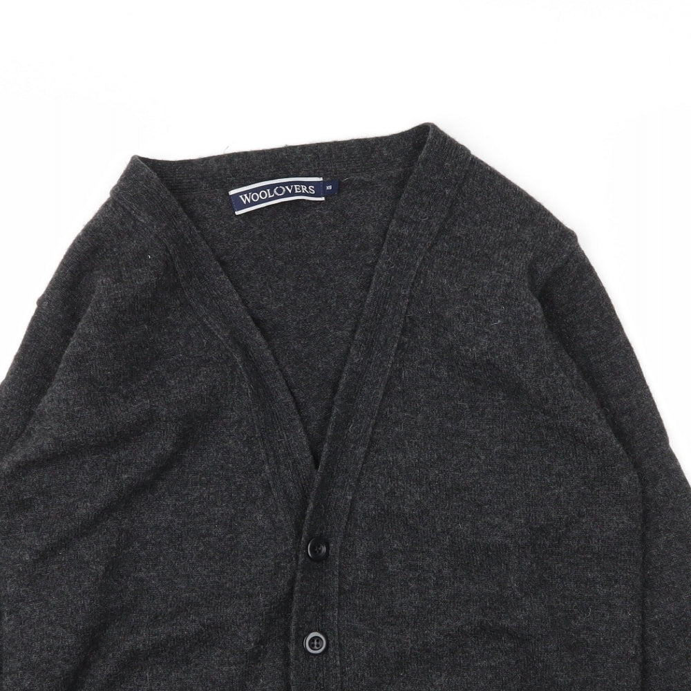 Woolovers Mens Grey V-Neck  Wool Full Zip Jumper Size XS