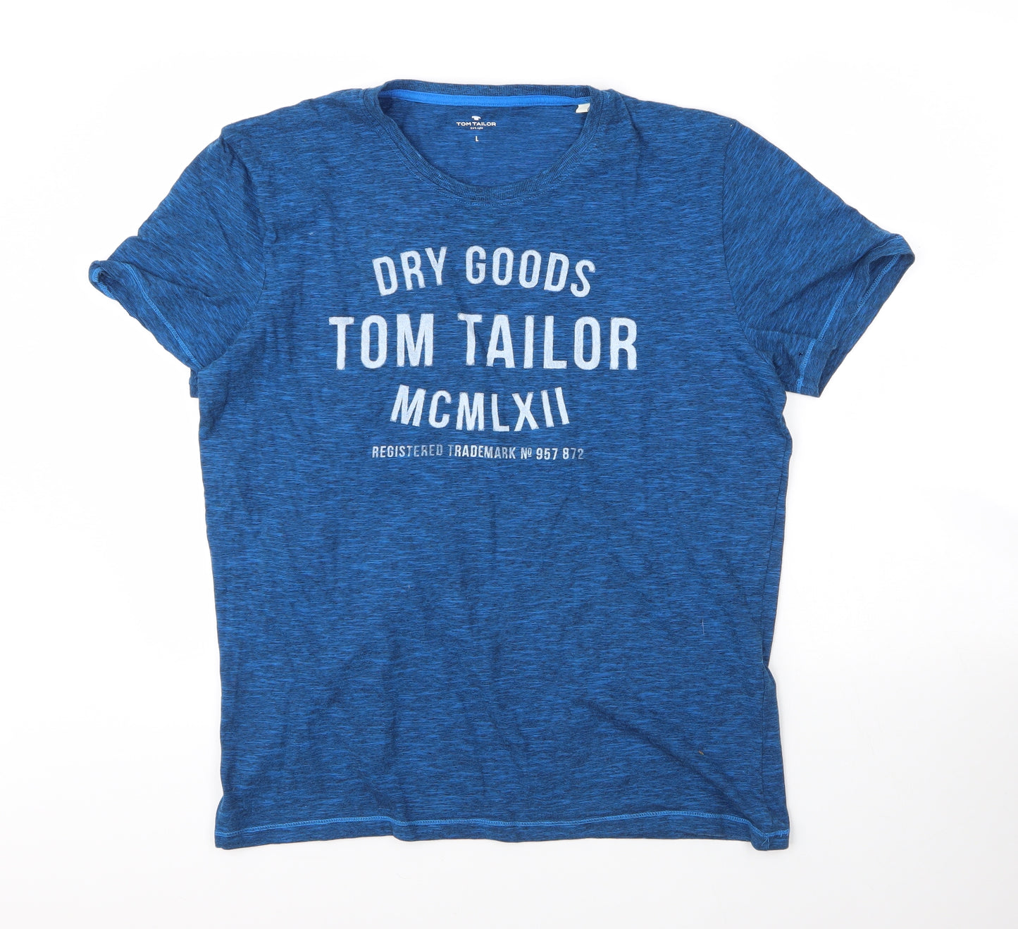 TOM TAILOR Mens Blue  Cotton  T-Shirt Size L Round Neck