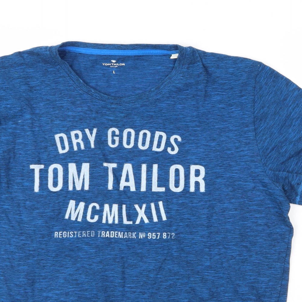 TOM TAILOR Mens Blue  Cotton  T-Shirt Size L Round Neck