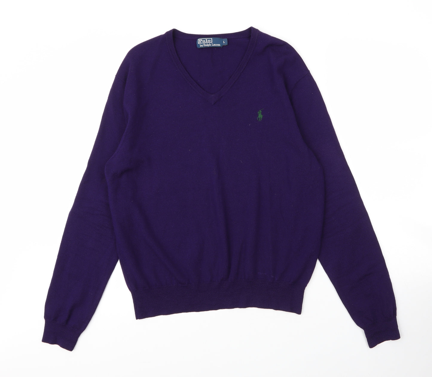 Polo Ralph Lauren Mens Purple V-Neck  Wool Pullover Jumper Size L