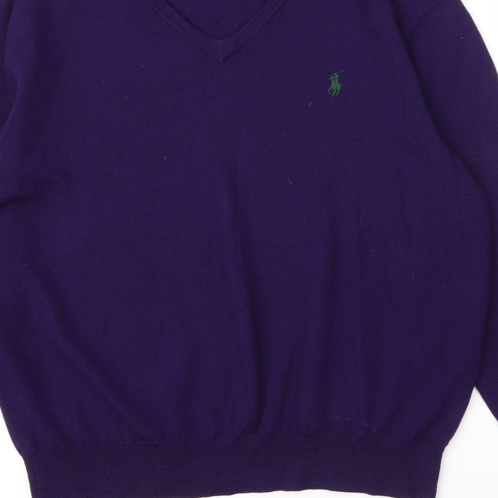 Polo Ralph Lauren Mens Purple V-Neck  Wool Pullover Jumper Size L