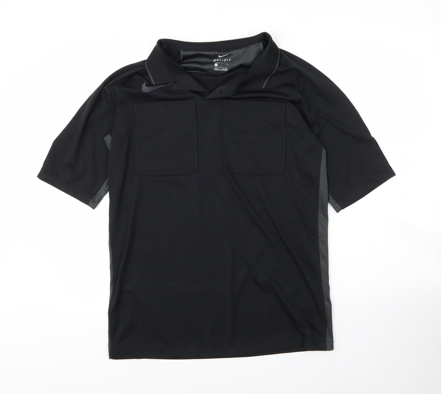 Nike Mens Black  Polyester Basic Polo Size L Collared Button