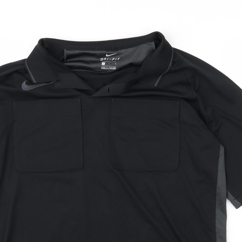 Nike Mens Black  Polyester Basic Polo Size L Collared Button