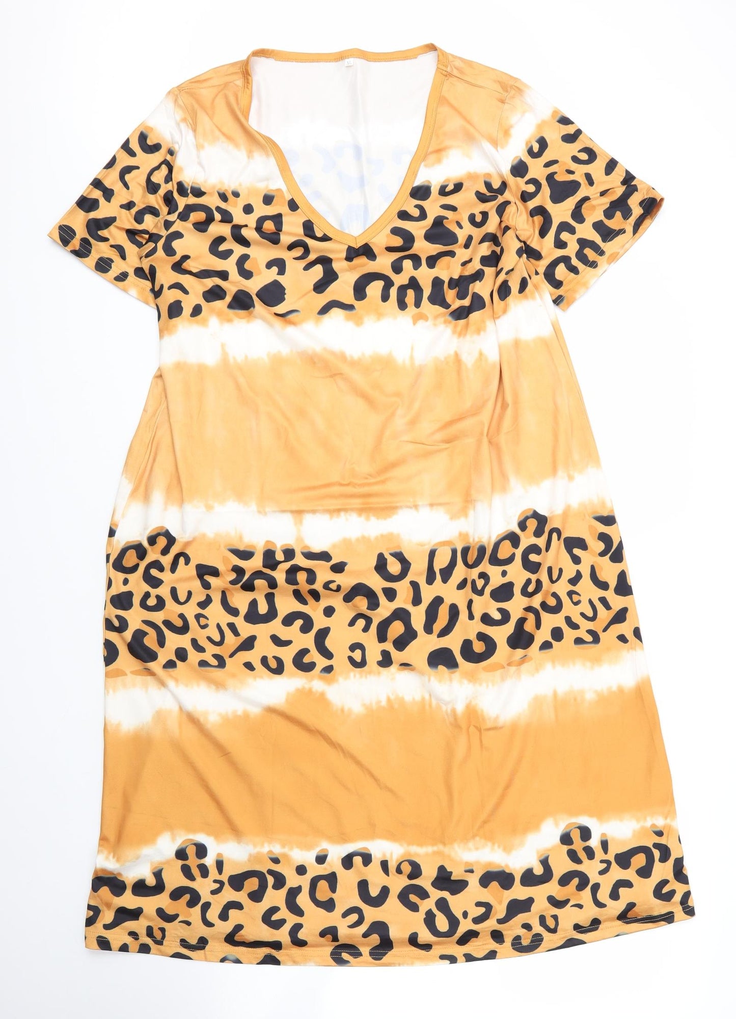 Preworn Womens Orange Animal Print Polyester Shift  Size XL  V-Neck  - Leopard print