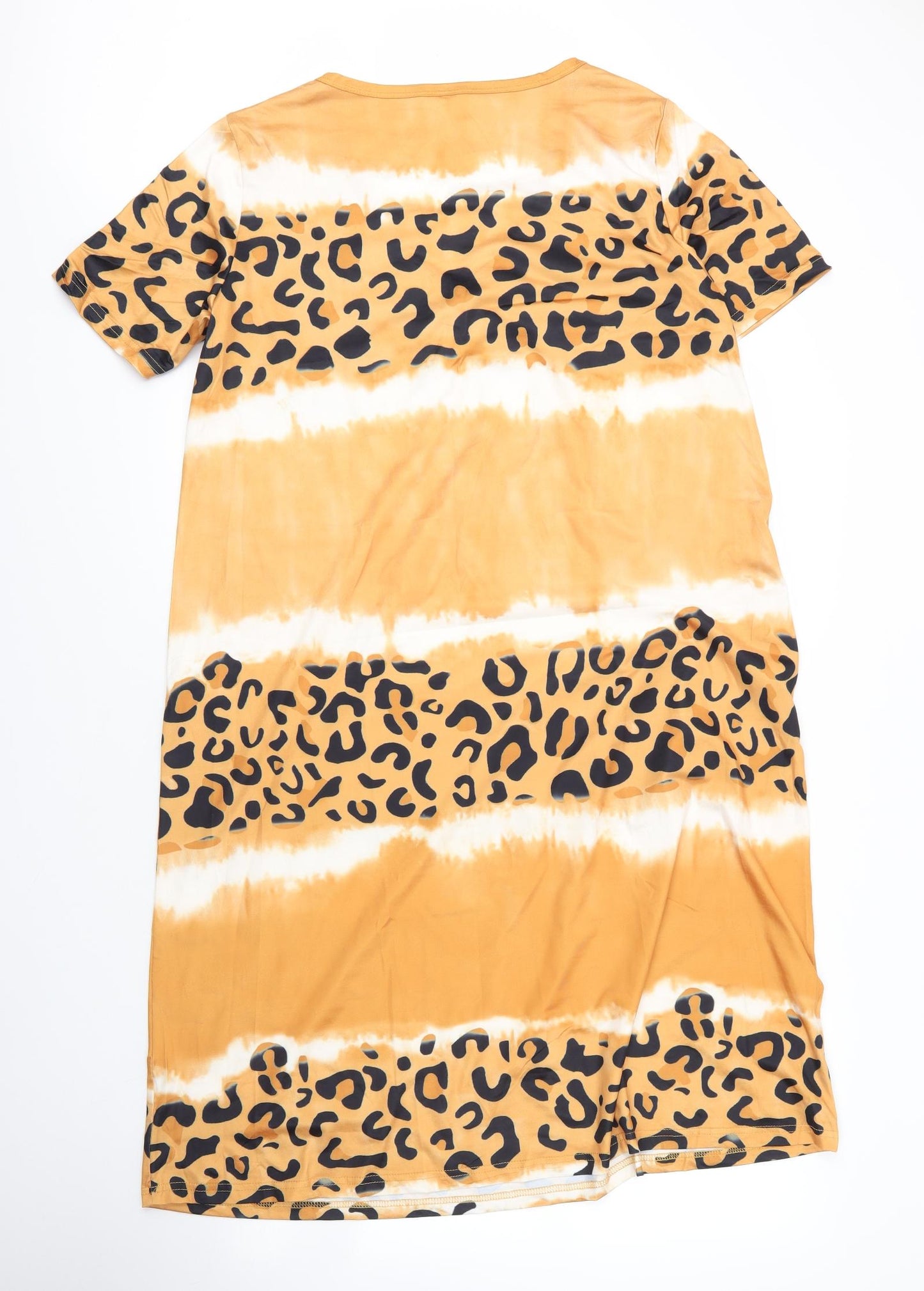 Preworn Womens Orange Animal Print Polyester Shift  Size XL  V-Neck  - Leopard print
