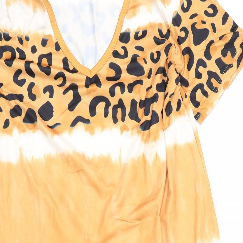 Preworn Womens Orange Animal Print Polyester Shift  Size XL  V-Neck  - Leopard print