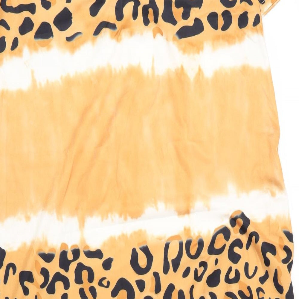 Preworn Womens Orange Animal Print Polyester Shift  Size XL  V-Neck  - Leopard print