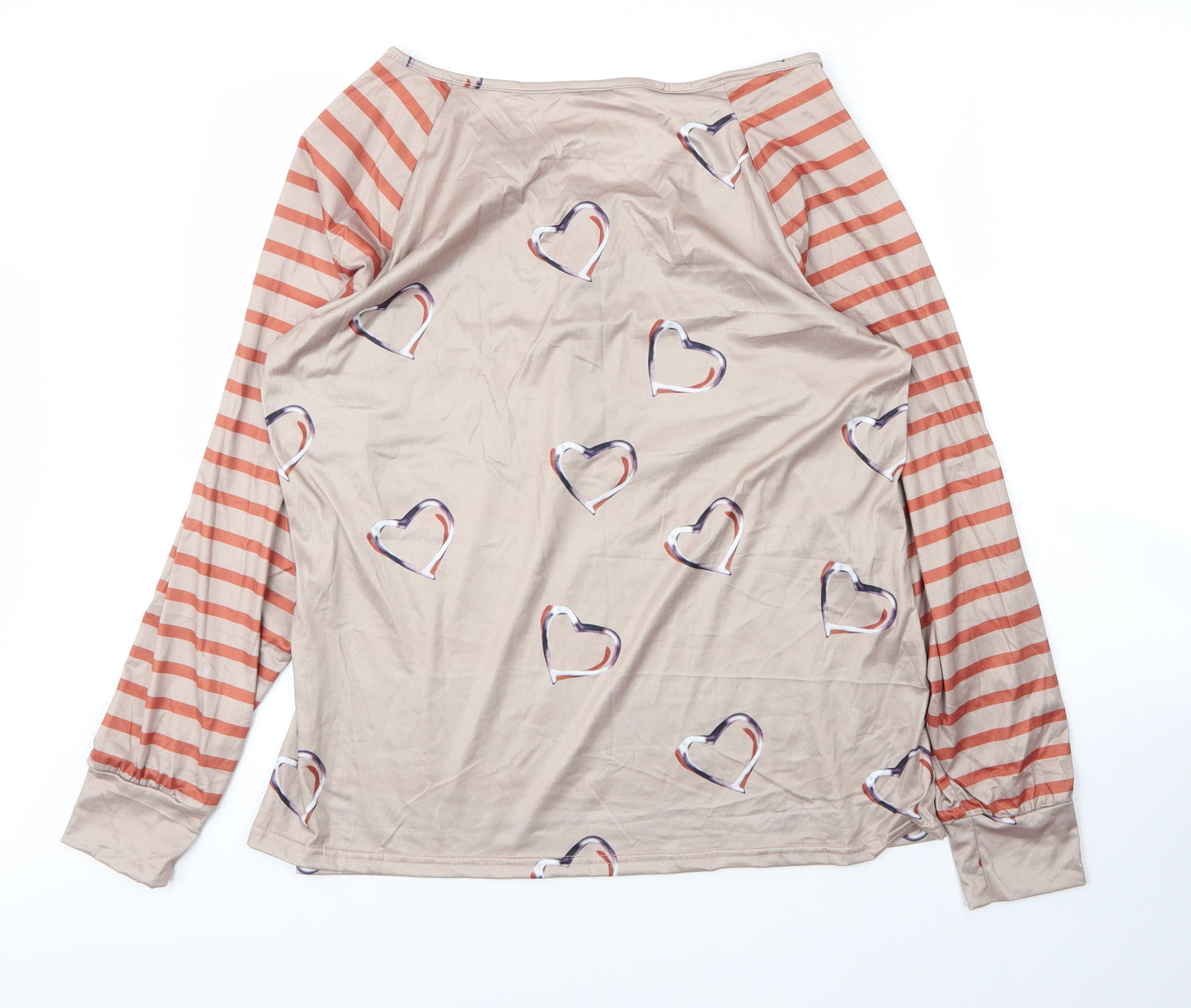 Preworn Womens Beige Striped Polyester Basic Blouse Size 2XL V-Neck