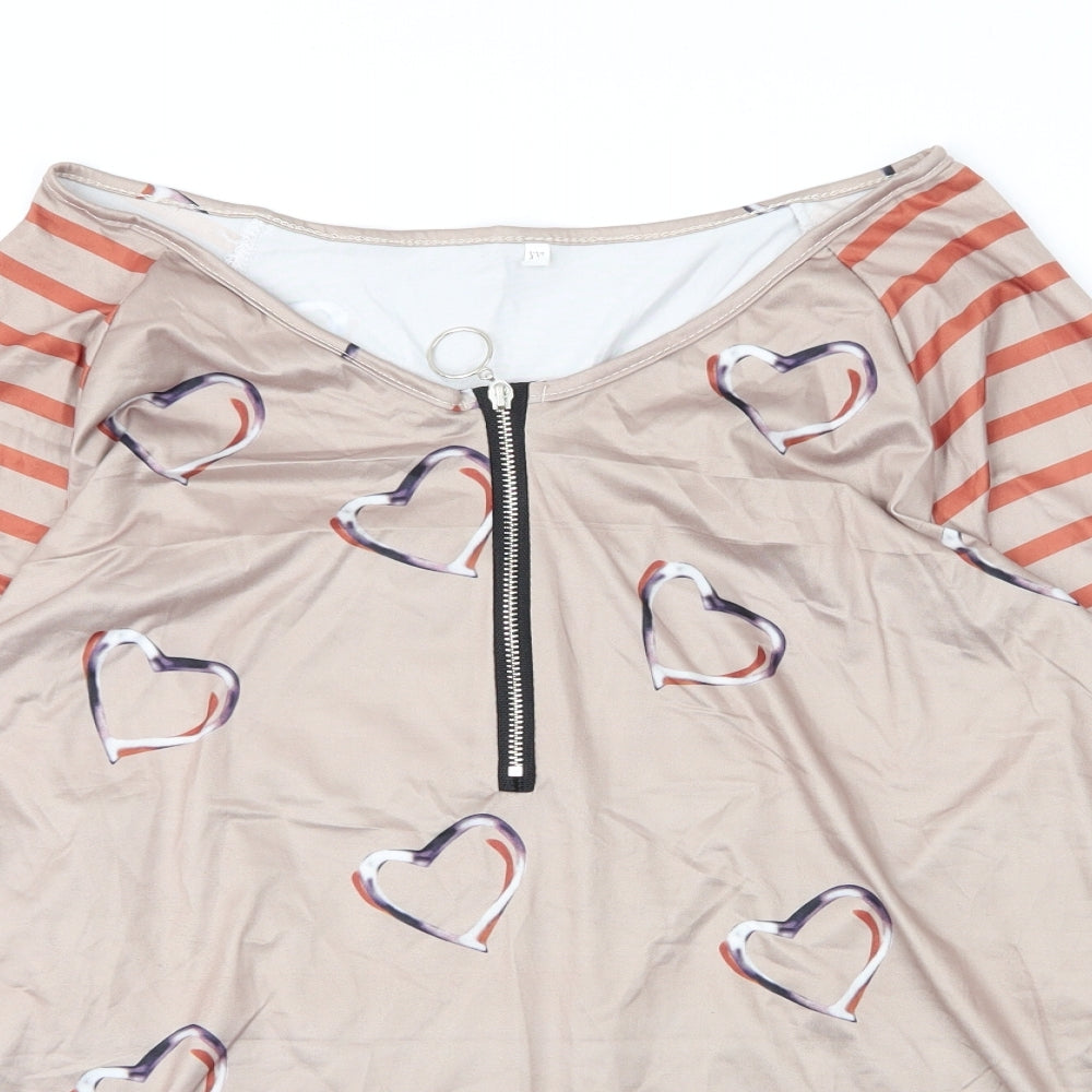 Preworn Womens Beige Striped Polyester Basic Blouse Size 2XL V-Neck