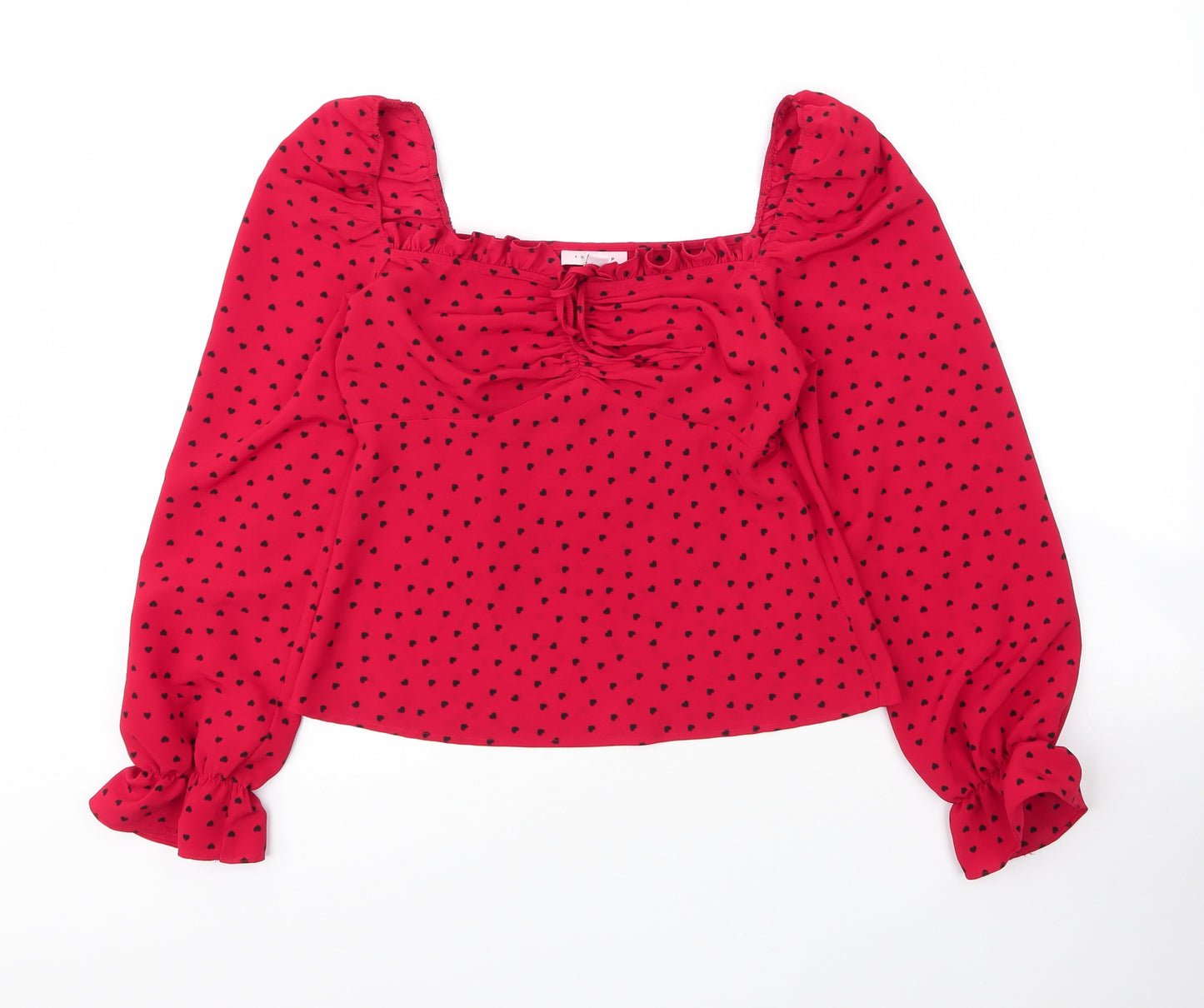 Topsop Womens Red Polka Dot Polyester Basic Blouse Size 8 Square Neck