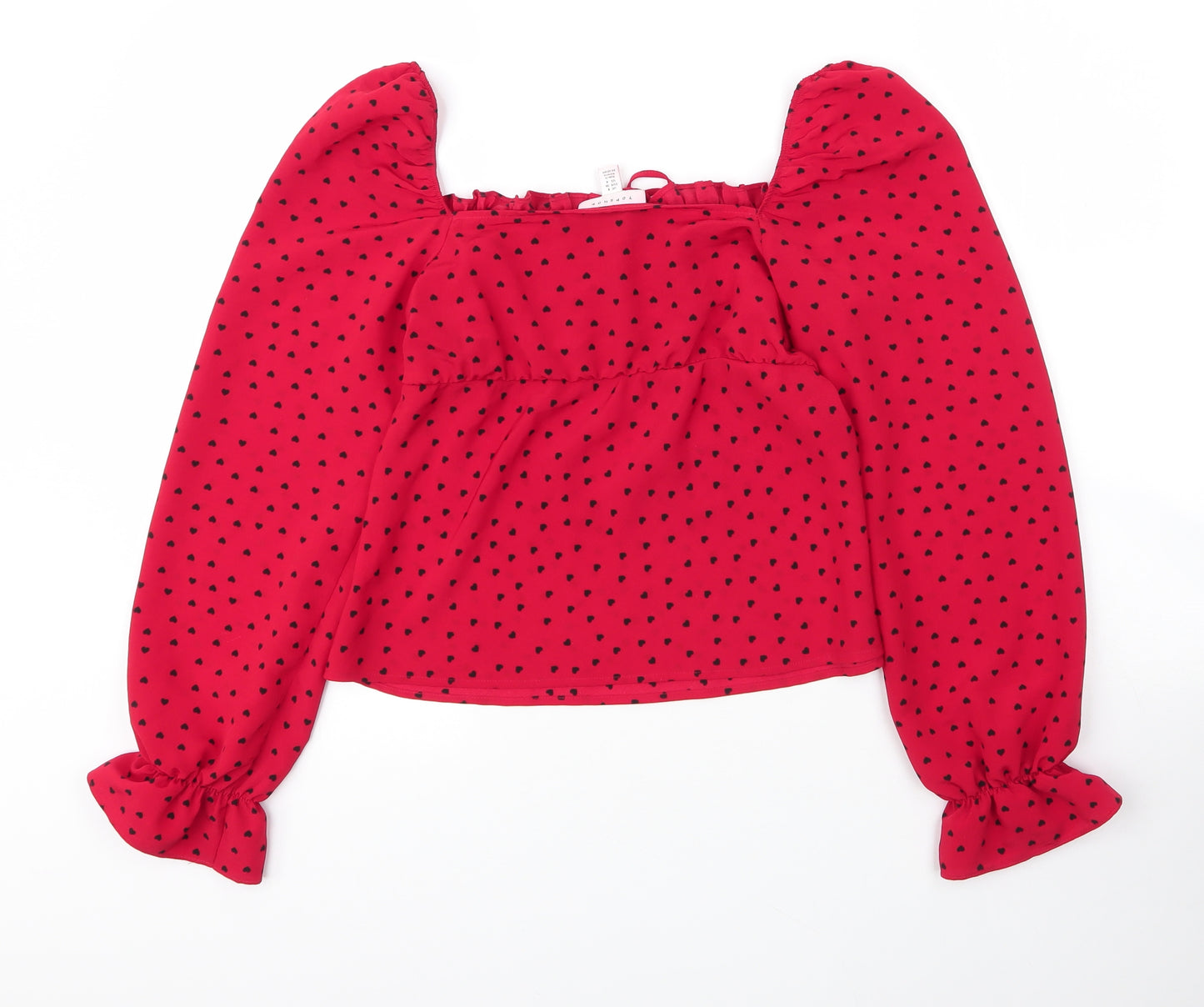 Topsop Womens Red Polka Dot Polyester Basic Blouse Size 8 Square Neck