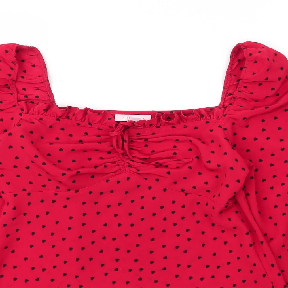 Topsop Womens Red Polka Dot Polyester Basic Blouse Size 8 Square Neck