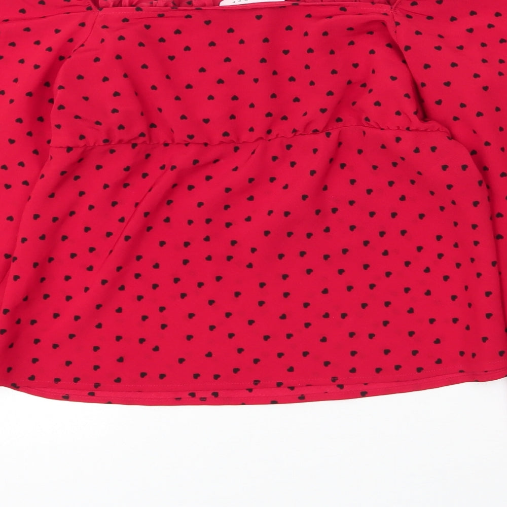 Topsop Womens Red Polka Dot Polyester Basic Blouse Size 8 Square Neck