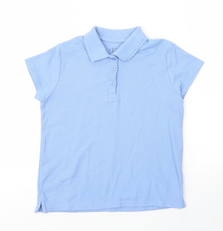 Very Girls Blue  Cotton Basic Polo Size 7 Years Collared Button