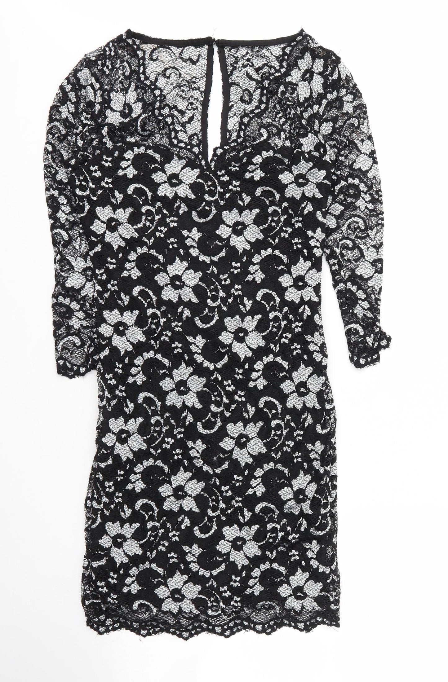 Lipsy Womens Black Floral Viscose Shift  Size 12  V-Neck Button