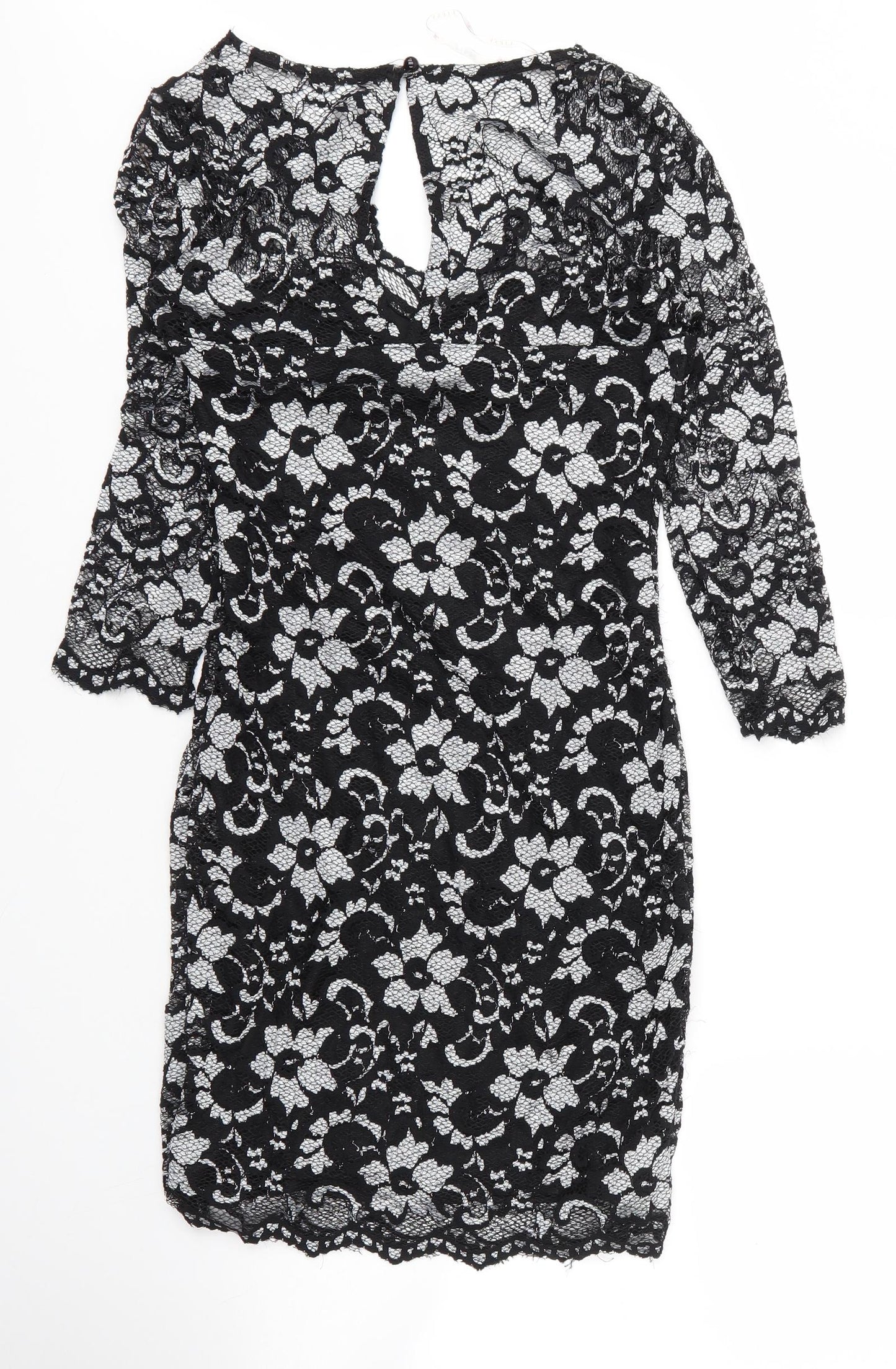 Lipsy Womens Black Floral Viscose Shift  Size 12  V-Neck Button