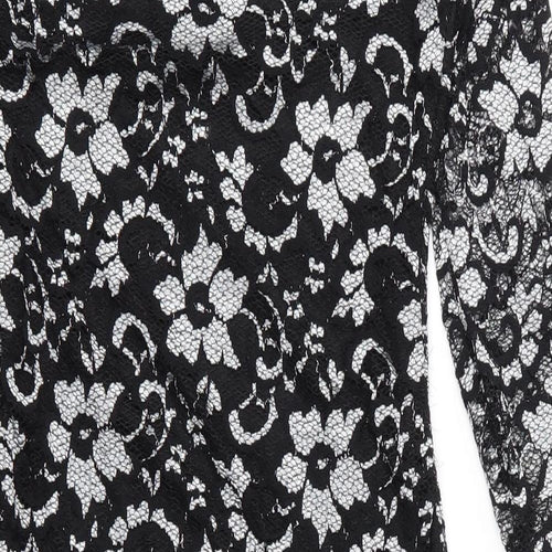 Lipsy Womens Black Floral Viscose Shift  Size 12  V-Neck Button