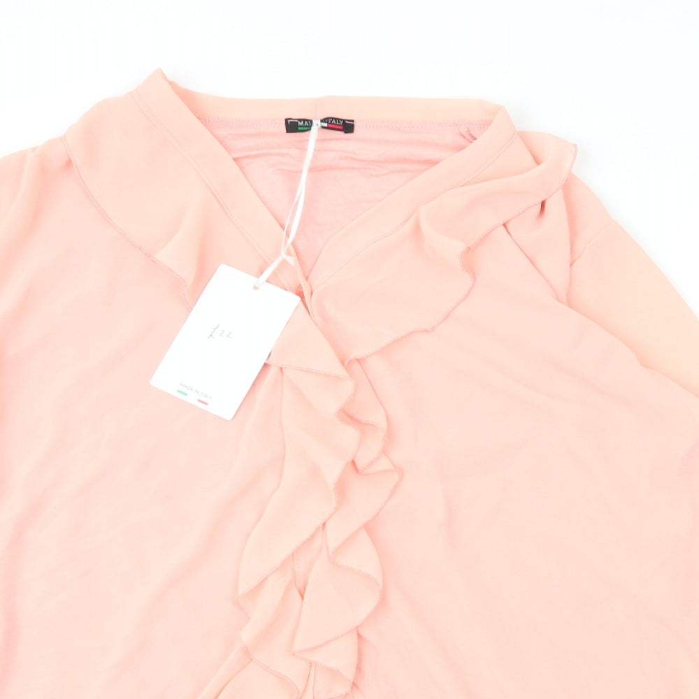 Preworn Womens Pink  Polyester Basic Blouse Size 3XL V-Neck