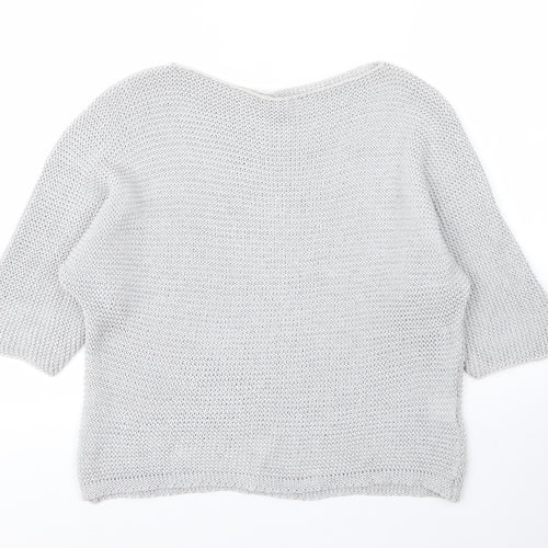 Carina Ricci Womens Silver  Acrylic Basic Blouse Size M Round Neck