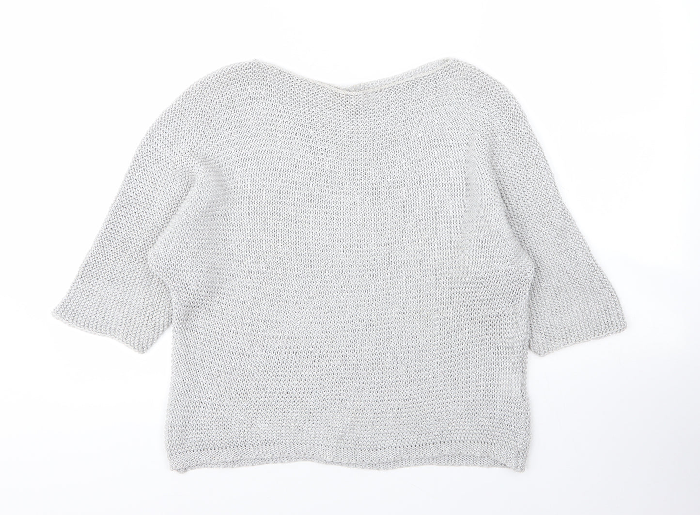 Carina Ricci Womens Silver  Acrylic Basic Blouse Size M Round Neck