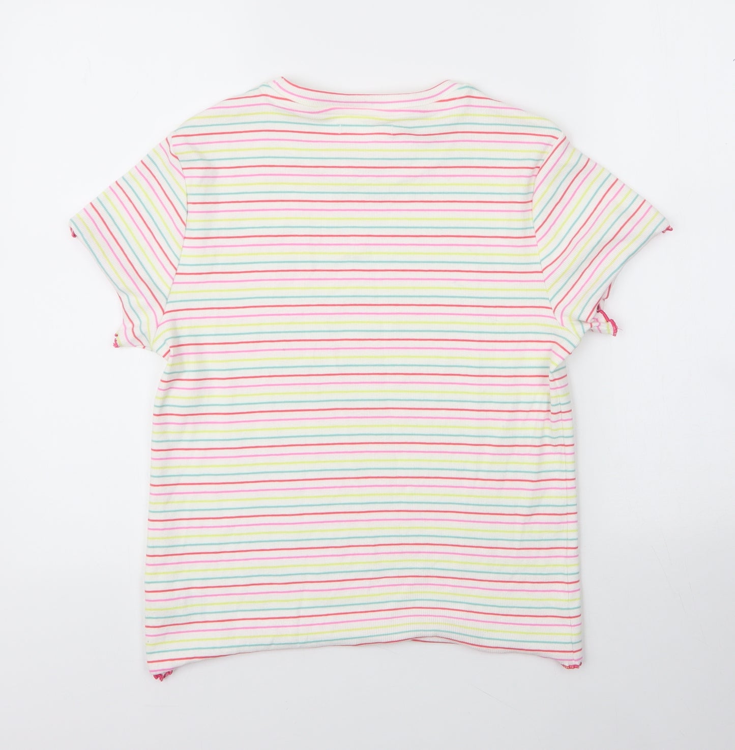 M&S Girls Yellow Striped Cotton Basic T-Shirt Size 15 Years Round Neck