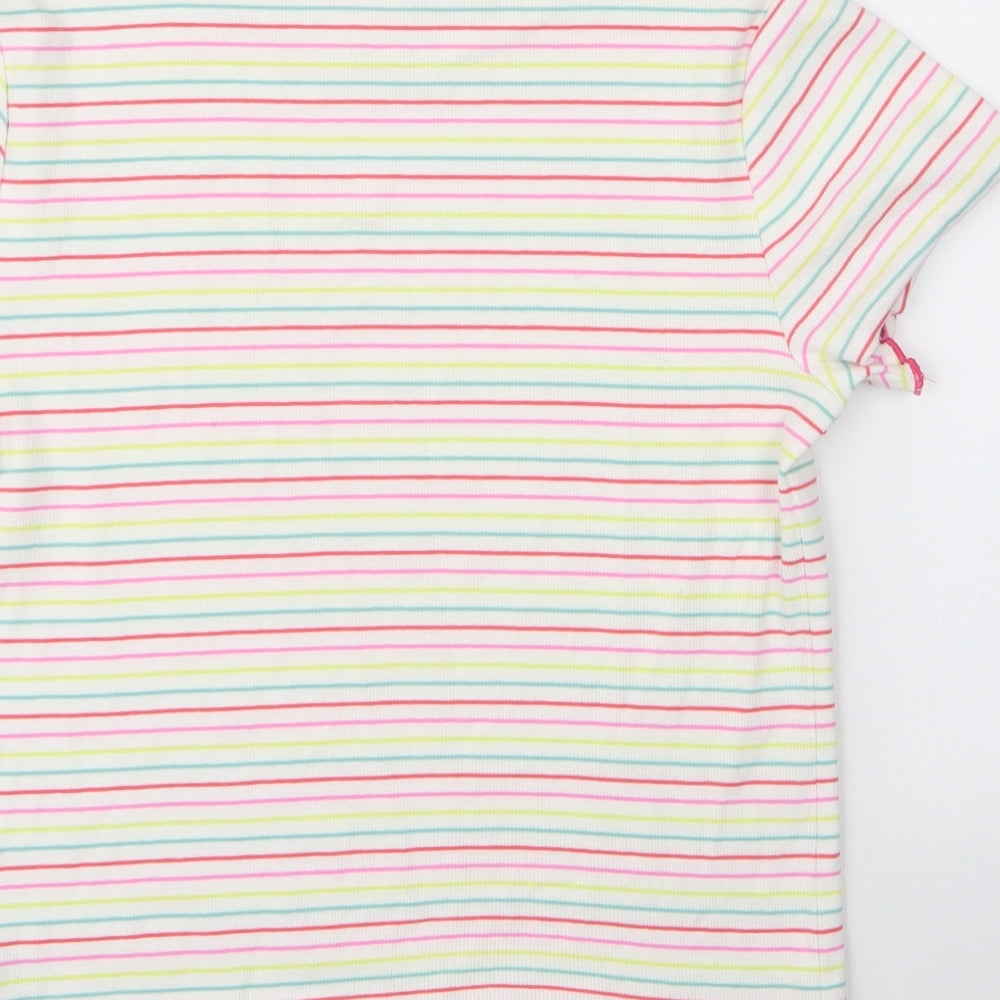 M&S Girls Yellow Striped Cotton Basic T-Shirt Size 15 Years Round Neck