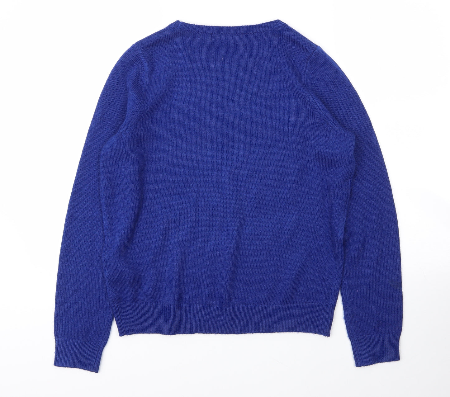 M&S Womens Blue Round Neck  Acrylic Pullover Jumper Size 10   - Christmas